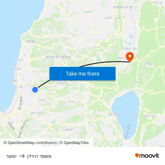 יסעור to משמר הירדן map