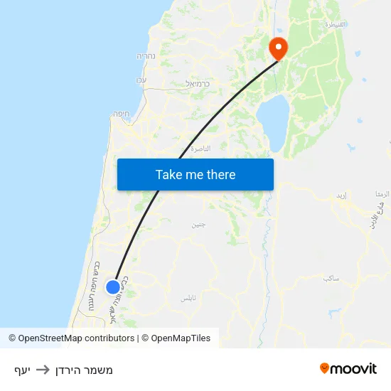 יעף to משמר הירדן map