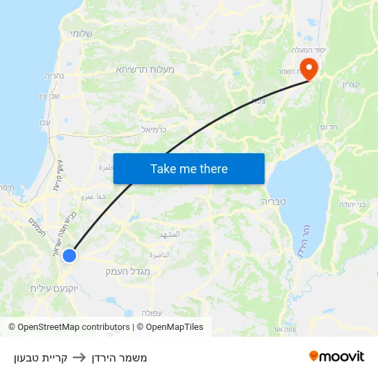 קריית טבעון to משמר הירדן map