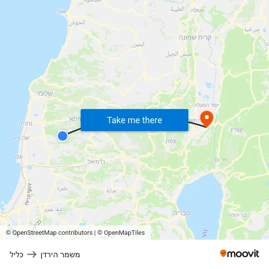 כליל to משמר הירדן map