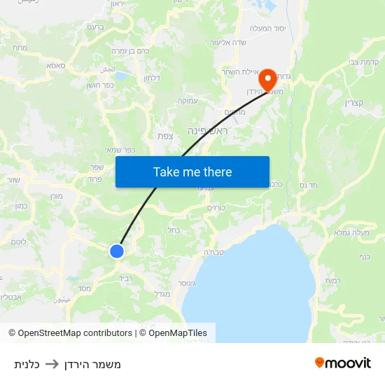 כלנית to משמר הירדן map
