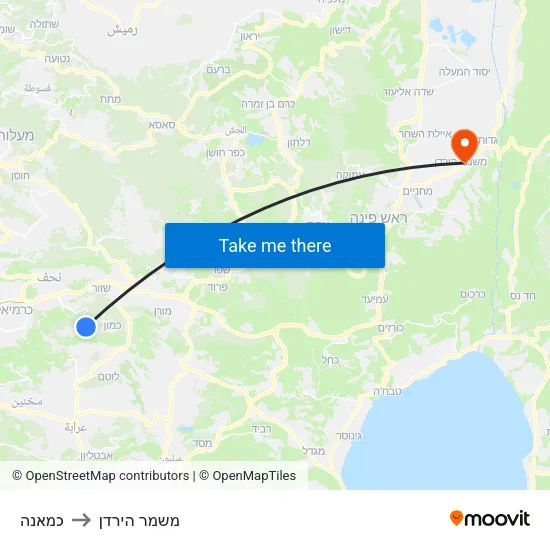 כמאנה to משמר הירדן map