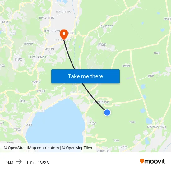 כנף to משמר הירדן map