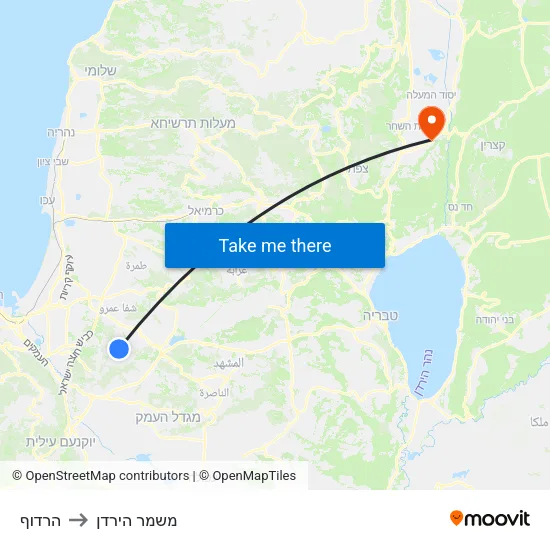 הרדוף to משמר הירדן map