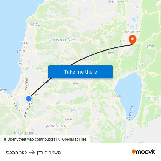 כפר המכבי to משמר הירדן map