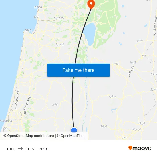 תומר to משמר הירדן map