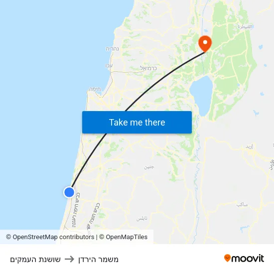 שושנת העמקים to משמר הירדן map