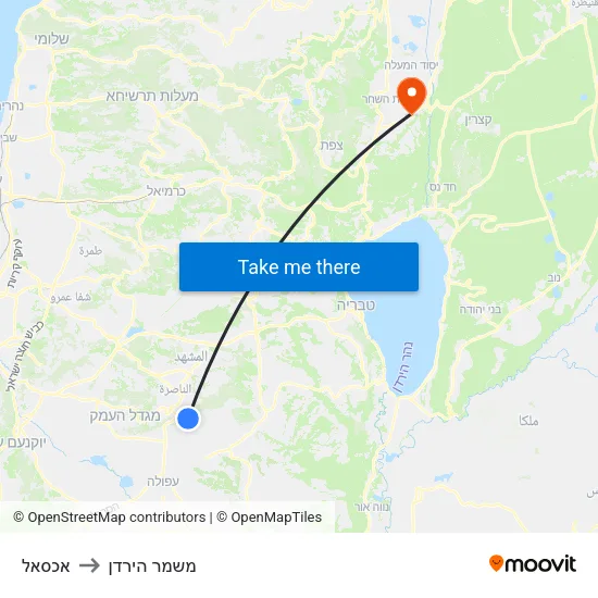 אכסאל to משמר הירדן map