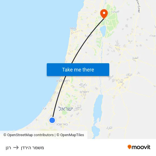 רנן to משמר הירדן map