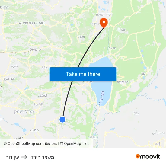 עין דור to משמר הירדן map