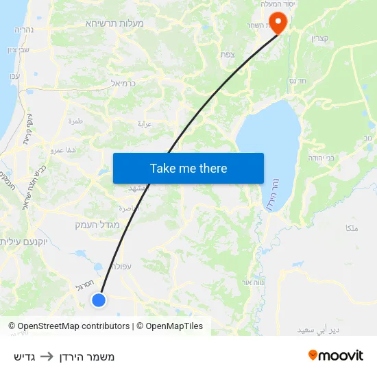 גדיש to משמר הירדן map