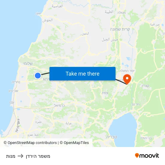 מנות to משמר הירדן map