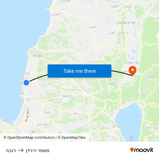 רגבה to משמר הירדן map