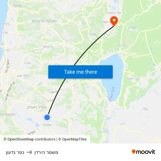 כפר גדעון to משמר הירדן map