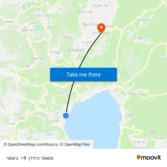 גינוסר to משמר הירדן map