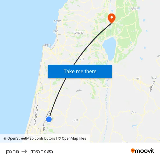 צור נתן to משמר הירדן map