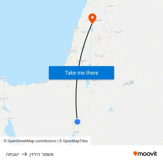יטבתה to משמר הירדן map