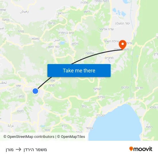 מורן to משמר הירדן map