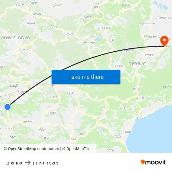 שורשים to משמר הירדן map