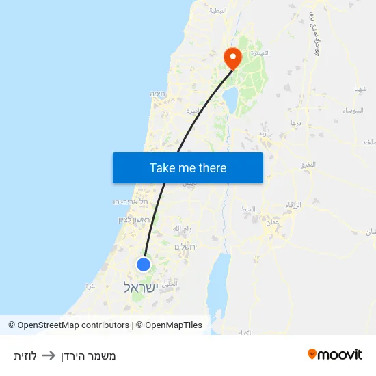 לוזית to משמר הירדן map