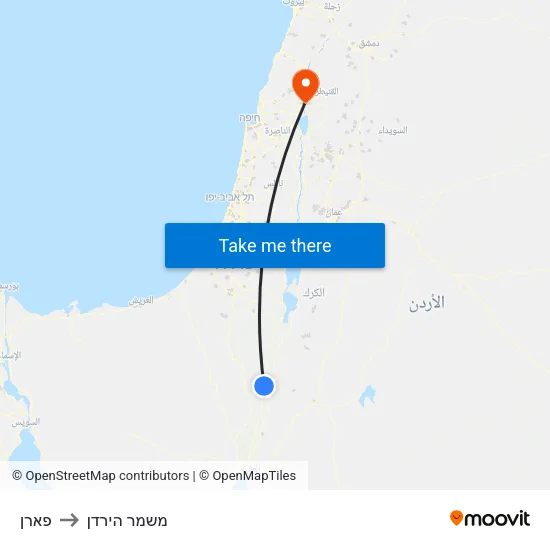 פארן to משמר הירדן map