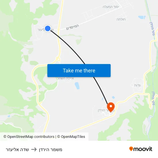 שדה אליעזר to משמר הירדן map