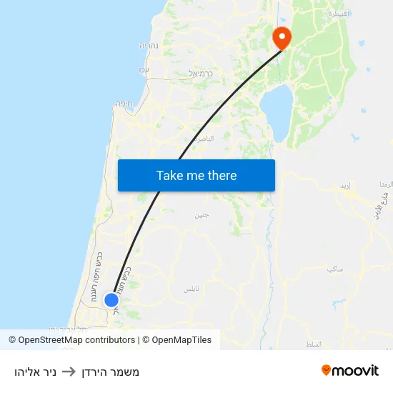 ניר אליהו to משמר הירדן map