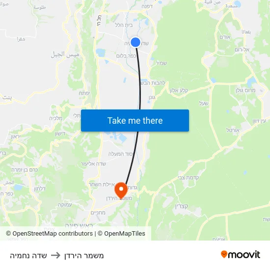 שדה נחמיה to משמר הירדן map