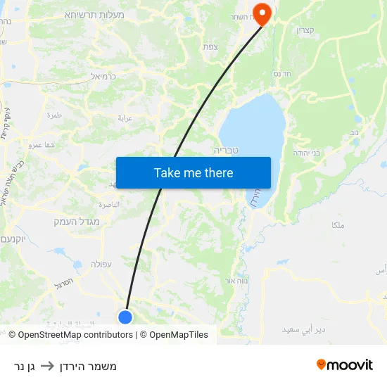 גן נר to משמר הירדן map