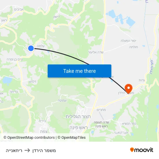 ריחאנייה to משמר הירדן map