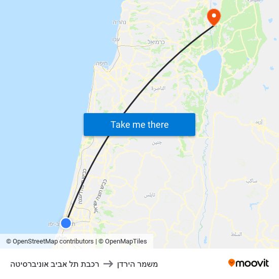 רכבת תל אביב אוניברסיטה to משמר הירדן map