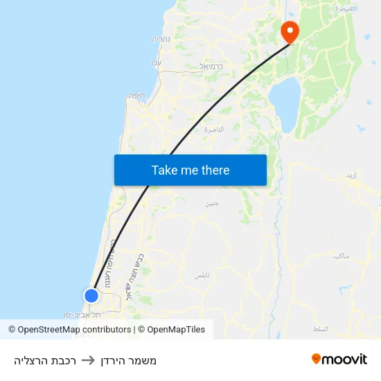 רכבת הרצליה to משמר הירדן map
