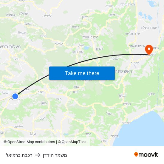 רכבת כרמיאל to משמר הירדן map
