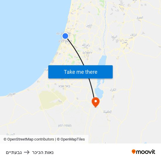 גבעתיים to נאות הכיכר map