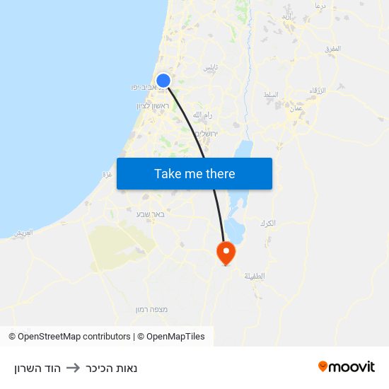 הוד השרון to נאות הכיכר map