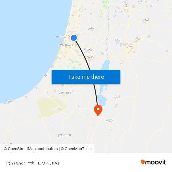 ראש העין to נאות הכיכר map