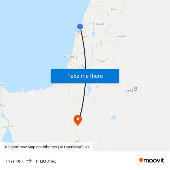 גשר הזיו to נאות סמדר map