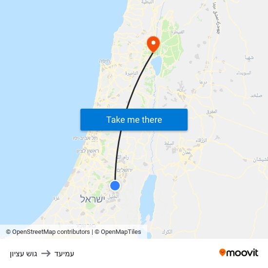 גוש עציון to עמיעד map