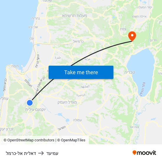 דאלית אל-כרמל to עמיעד map