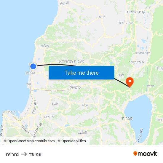 נהרייה to עמיעד map