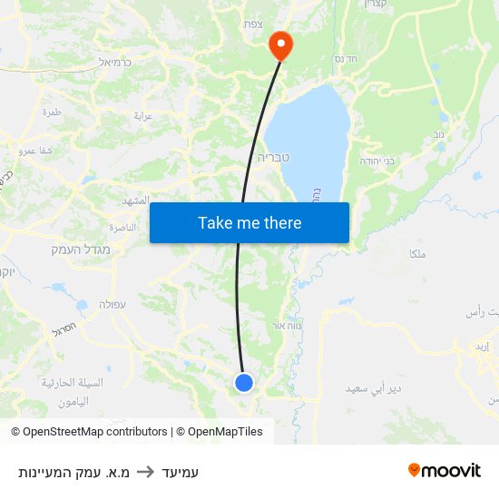 מ.א. עמק המעיינות to עמיעד map