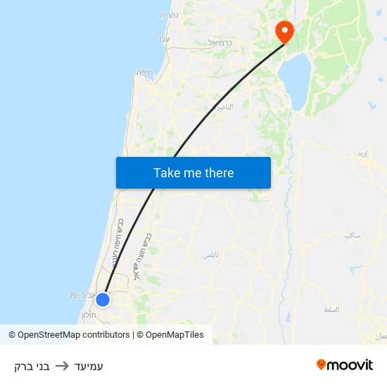 בני ברק to עמיעד map