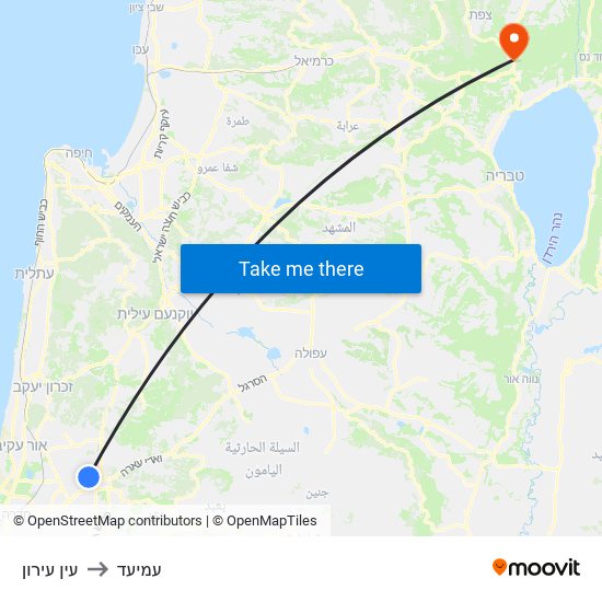 עין עירון to עמיעד map