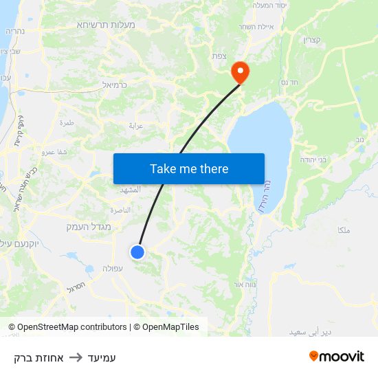 אחוזת ברק to עמיעד map
