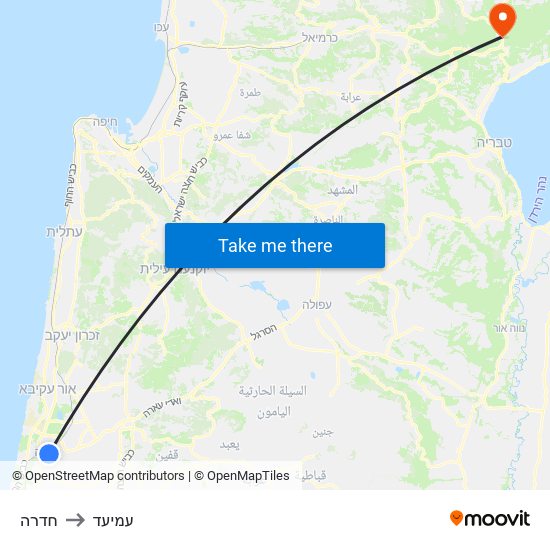 חדרה to עמיעד map