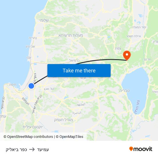 כפר ביאליק to עמיעד map