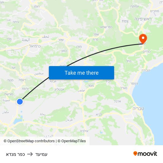 כפר מנדא to עמיעד map