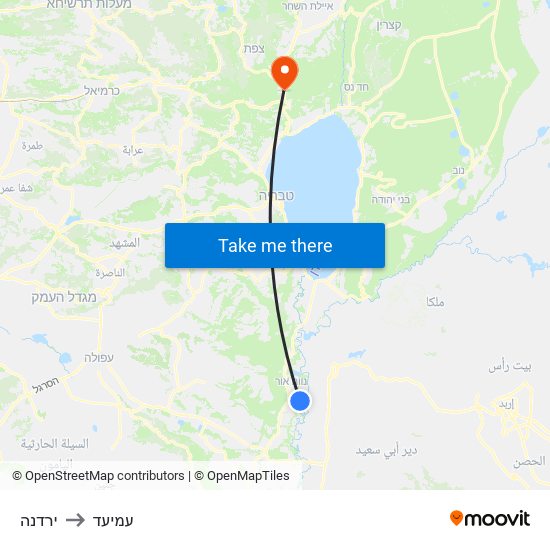 ירדנה to עמיעד map