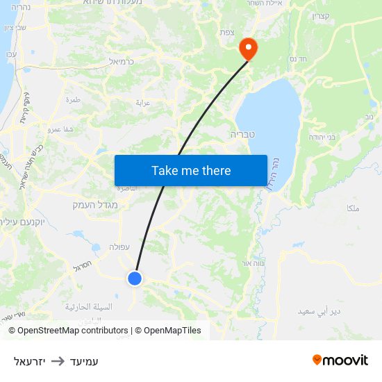 יזרעאל to עמיעד map