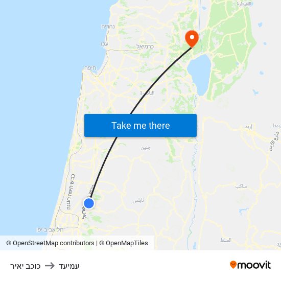 כוכב יאיר to עמיעד map